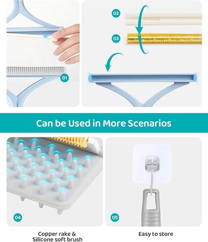 Carpet Rake for Pet & Human Hair Removal, Reusable Pet Hair Remover Tool with 54 Inch Adjustable Long Handle, 3 Piece Carpet Scraper Set, Easy Assembly for Rugs, Carpets, Couch and Furniture in Kuwait