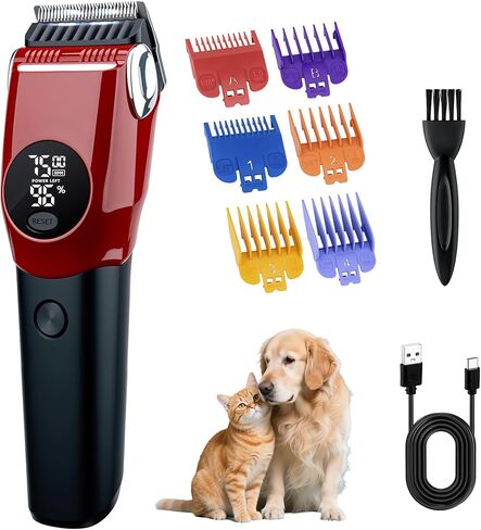 Mcbazel Dog Clippers Grooming Kit, Low Noise Rechargeable Cordless Adjustable Pet Hair Shaver Trimmers Set for Dogs, Cats and Other Pets [Red] in Kuwait