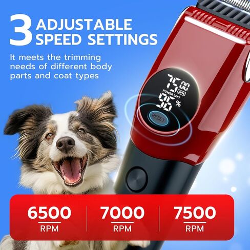 Mcbazel Dog Clippers Grooming Kit, Low Noise Rechargeable Cordless Adjustable Pet Hair Shaver Trimmers Set for Dogs, Cats and Other Pets [Red] in Kuwait