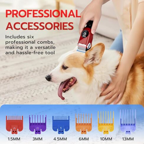 Mcbazel Dog Clippers Grooming Kit, Low Noise Rechargeable Cordless Adjustable Pet Hair Shaver Trimmers Set for Dogs, Cats and Other Pets [Red] in Kuwait