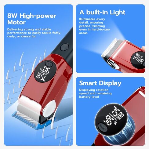 Mcbazel Dog Clippers Grooming Kit, Low Noise Rechargeable Cordless Adjustable Pet Hair Shaver Trimmers Set for Dogs, Cats and Other Pets [Red] in Kuwait