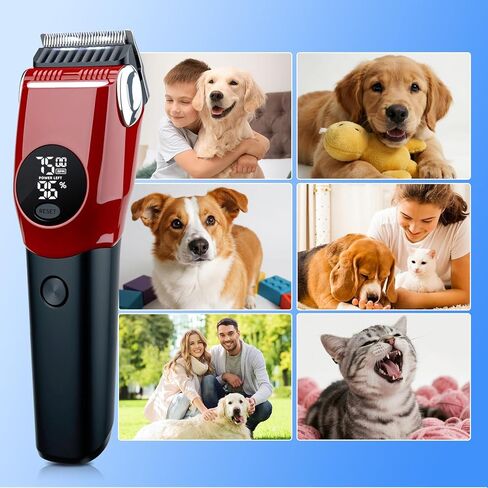 Mcbazel Dog Clippers Grooming Kit, Low Noise Rechargeable Cordless Adjustable Pet Hair Shaver Trimmers Set for Dogs, Cats and Other Pets [Red] in Kuwait