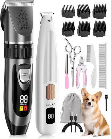 iBTC Dog Clippers and Paw Trimmer Kit 2 in 1 Low Noise Cordless Dog Clippers for Grooming Pet Hair Trimmers for Small and Large Dogs Cats Animals(Grey and White Set) in Kuwait