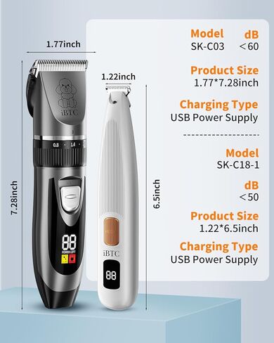 iBTC Dog Clippers and Paw Trimmer Kit 2 in 1 Low Noise Cordless Dog Clippers for Grooming Pet Hair Trimmers for Small and Large Dogs Cats Animals(Grey and White Set) in Kuwait