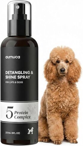 aumuca Dog Detangling & Shine Spray – Leave-in Conditioner & Dematting Spray for Doodles, Cats & Horses Without Buildup | 5-Protein Complex for Deep Repair & Enhanced Shine | 8 Fl Oz (Meadowfoam) in Kuwait