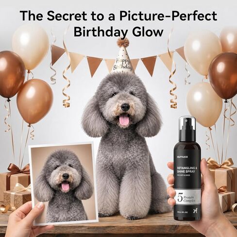 aumuca Dog Detangling & Shine Spray – Leave-in Conditioner & Dematting Spray for Doodles, Cats & Horses Without Buildup | 5-Protein Complex for Deep Repair & Enhanced Shine | 8 Fl Oz (Meadowfoam) in Kuwait
