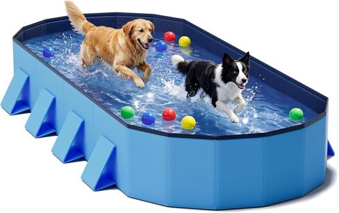 Foldable Dog Pool, 82" Extra Large Portable Pet Bathtub with Non-Slip & Reinforced Support Boards for Indoor Outdoor Backyard Use (Blue) in Kuwait