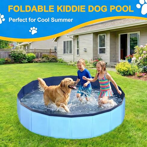 Foldable Dog Pool, Collapsible Dog Swimming Pool Hard Plastic Portable Pets Bath Tub for Dogs and Cats, Pet Wading Pool for Indoor Outdoor Backyard in Kuwait