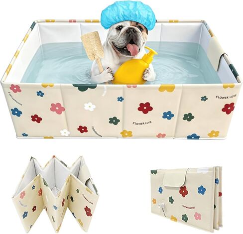 Foldable Dog Bathtub for Small to Medium Dogs & Cats, Collapsible Pet Bath Tub for Shower/Kitchen Sink, Thickened Insulated Base, Portable & Space-Saving Puppy Wash Basin, 27.5" x 15.7" x 9", Yellow in Saudi Arabia