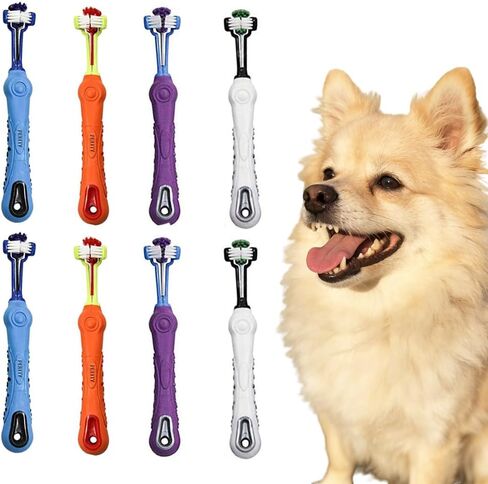 Orgrimmar 2 Pcs Three Sided Pet Toothbrush Dog Brush Addition Bad Breath Tartar Teeth Care Dog Cat Cleaning Mouth in Kuwait