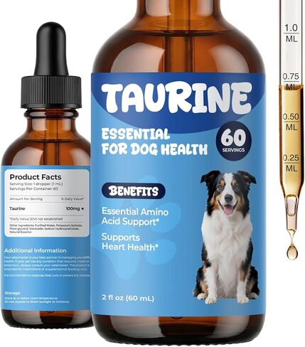 Taurine Supplement for Dogs Drops, Daily Amino Acid Liquid Drops for Heart Function, Muscle Support, Energy Balance & Physical Stability, 60 ml in Kuwait
