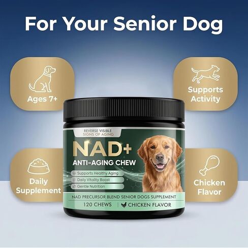 NAD+ Supplement for Precursor & Senior Dogs – Cellular Energy & Vitality Supplement – Advanced Formula for Healthy Aging & Cognitive Support – Non-GMO – 120 Soft Chews (Chicken Flavor) in Kuwait