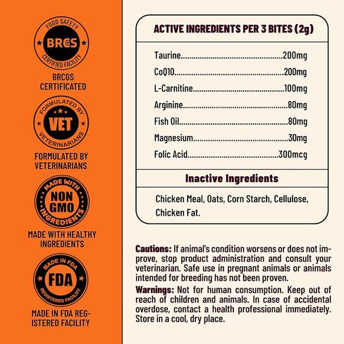 Dog Healthy Heart Supplements - Taurine for Dogs with CoQ10, L-Carnitine, Fish Oil, Vitamins - Supports Cardio & Cardiovascular Health, Antioxidant Support, 7.76 oz in Kuwait