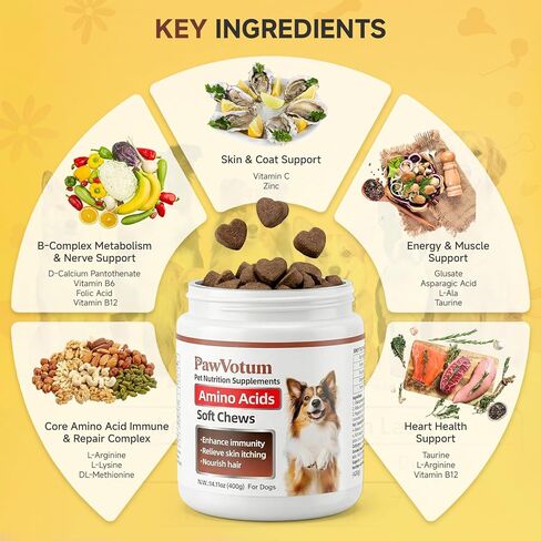 Amino Acids for Dogs,Dog Vitamins and Supplements, Support Immunity, Digestion, Skin & Coat, Muscle Health, Contains Lysine, DL-Methionine and Taurine in Kuwait