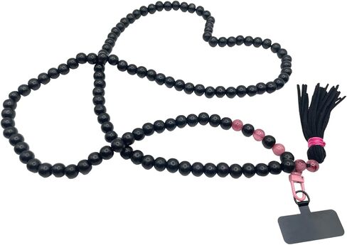 Pi Origin - CHARCOAL Collection | Trendy cellular phone lanyard with universal Connector for phone cover (One Size, black/pinkbeads) in Kuwait