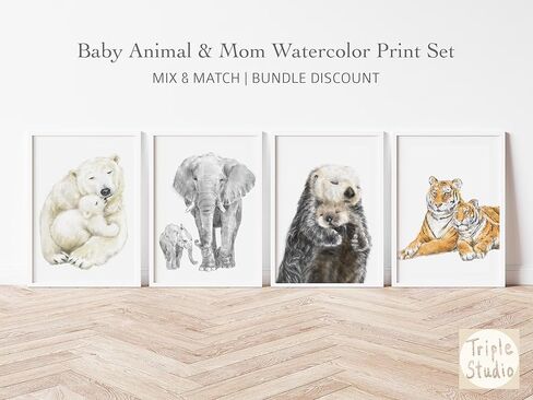 Tiger Mom and Cub Art Print, Cute Baby Boho Painting, Best Mom Gift, Boy Neutral Nursery Cute Forest Minimalist Wall Art, UNFRAMED, Signed by Artist in Kuwait
