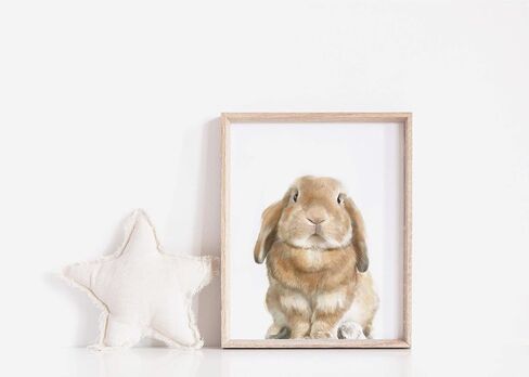 Cute Lop Bunny Art Print, Baby Girl Bedroom Nursery Decor, Boho Woodland Animal Watercolor Painting, UNFRAMED, Signed by Artist in Kuwait