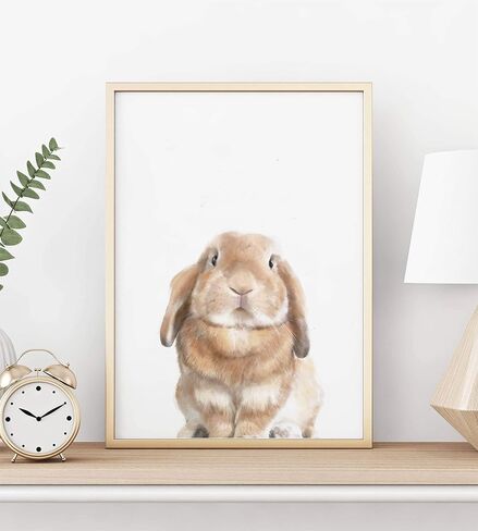 Cute Lop Bunny Art Print, Baby Girl Bedroom Nursery Decor, Boho Woodland Animal Watercolor Painting, UNFRAMED, Signed by Artist in Kuwait
