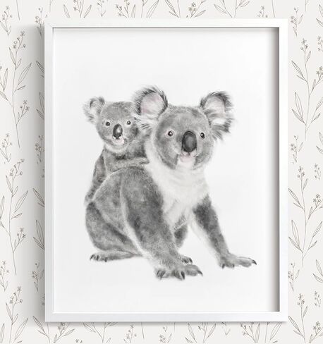 Koala Mom and Cub Art Print, Cute Baby Painting, Best Mom Gift, Boy Neutral Nursery Cute Forest Minimalist Wall Art, UNFRAMED, Signed by Artist in Kuwait