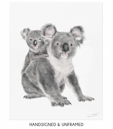 Koala Mom and Cub Art Print, Cute Baby Painting, Best Mom Gift, Boy Neutral Nursery Cute Forest Minimalist Wall Art, UNFRAMED, Signed by Artist in Kuwait