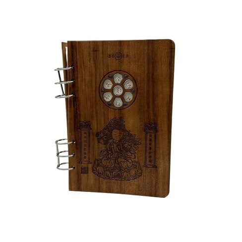 Hand-carved Sculptures, Bamboo Notebook Set, Engraved Buddha Pattern Wooden Journal with Loose-Leaf Binder, 3 Sizes Retro Oriental Diary for Home Office Gift(Small) in Kuwait