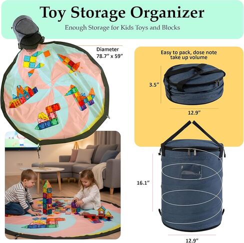 Magnetic Tiles 138 PCS with Play Mat & Storage Hamper – 2 Magnetic Cars Included – Montessori STEM Building Blocks Toys for Kids Ages 3-8 – Educational Construction Set Birthday Gift in Kuwait