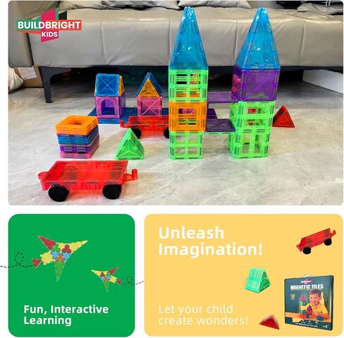 Magnetic Tiles 138 PCS with Play Mat & Storage Hamper – 2 Magnetic Cars Included – Montessori STEM Building Blocks Toys for Kids Ages 3-8 – Educational Construction Set Birthday Gift in Kuwait