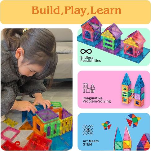 Magnetic Tiles 138 PCS with Play Mat & Storage Hamper – 2 Magnetic Cars Included – Montessori STEM Building Blocks Toys for Kids Ages 3-8 – Educational Construction Set Birthday Gift in Kuwait