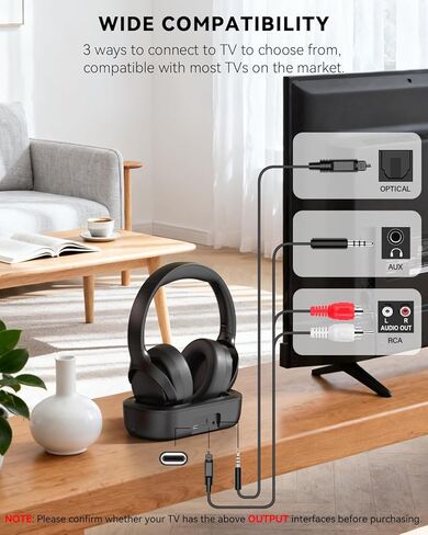 ANSTEN 【𝟐𝟎𝟐𝟒 𝐔𝐩𝐠𝐫𝐚𝐝𝐞𝐝】 Wireless Headphones for TV Watching with Digital Optical RCA AUX 2.4GHz Transmitter Charging Dock, 5 Sound Modes, 𝐁𝐚𝐥𝐚𝐧𝐜𝐞 Control, 𝐍𝐨 𝐀𝐮𝐝𝐢𝐨 𝐋𝐚𝐠 in Saudi Arabia