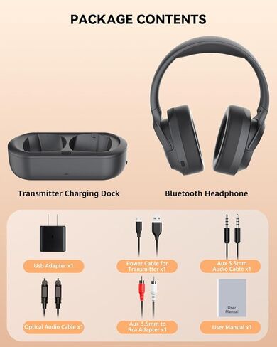 ANSTEN 【𝟐𝟎𝟐𝟒 𝐔𝐩𝐠𝐫𝐚𝐝𝐞𝐝】 Wireless Headphones for TV Watching with Digital Optical RCA AUX 2.4GHz Transmitter Charging Dock, 5 Sound Modes, 𝐁𝐚𝐥𝐚𝐧𝐜𝐞 Control, 𝐍𝐨 𝐀𝐮𝐝𝐢𝐨 𝐋𝐚𝐠 in Saudi Arabia