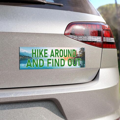 Hike Around and Find Out Sticker Large 3x9 Serene Hiking Stickers in Kuwait