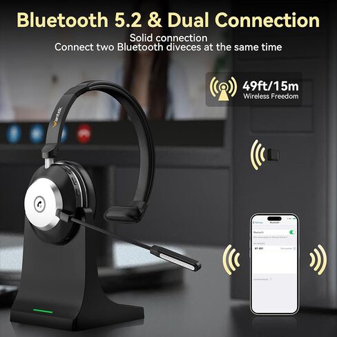 Wantek سماعة رأس USB مع ميكروفون لإلغاء الضوضاء وعناصر التحكم في الخط، سماعة كمبيوتر للكمبيوتر المحمول ومركز الاتصال للأعمال Skype Zoom SoftPhone، سماعة رأس سلكية للمكتب، دردشة واضحة، راحة فائقة in Kuwait