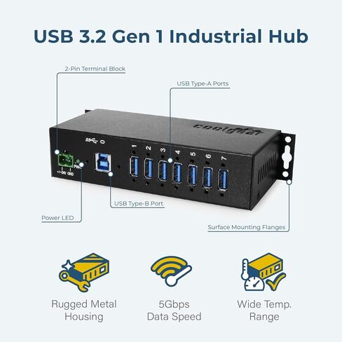 Coolgear 7 Port USB 3.2 Gen 1 Hub w/Surge Protection & Screw-Locking Ports in Saudi Arabia