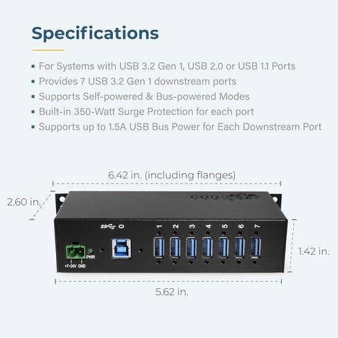 Coolgear 7 Port USB 3.2 Gen 1 Hub w/Surge Protection & Screw-Locking Ports in Saudi Arabia