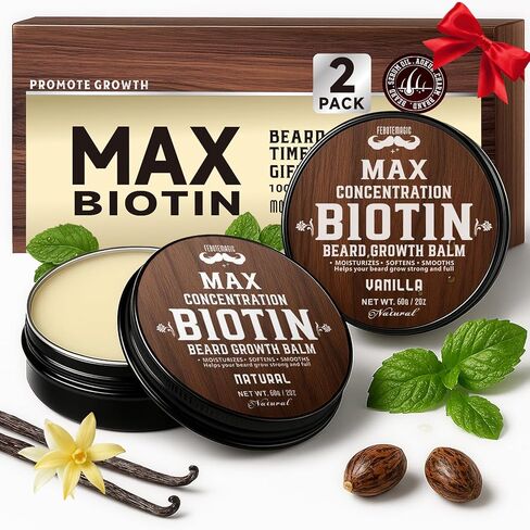 2 Pack Biotin Beard Balm Set for Men – Natural & Vanilla Butters – Non-Itchy, Moisturize, Strengthen & Shape Beards – Grooming Gift Set for Father's Day, Anniversaries, Christmas (Natural & Vanilla) in Kuwait