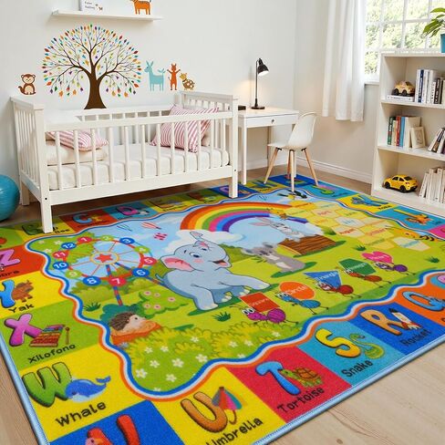 Staruia ABC Rugs for Kids Kids ، Soft Non-Slip Colorfull Educational Kids Brug لتعلم حيوانات الأبجدية الأشكال شهورًا ، سجادة ABC القابلة للغسل للدوران في الحضانة ديكور غرفة الأطفال (36 "x59") in Saudi Arabia