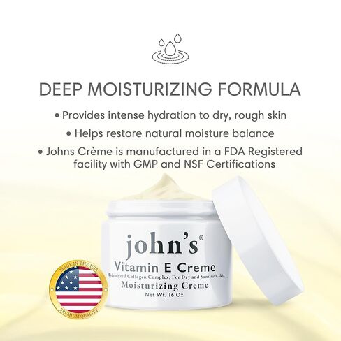 كريم الكولاجين بفيتامين E وA وD من John's - مرطب غني بالصبار للوجه والجسم - 16 أونصة - كريم فيتامين E المغذي للبشرة الجافة والحساسة in Kuwait