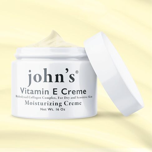 كريم الكولاجين بفيتامين E وA وD من John's - مرطب غني بالصبار للوجه والجسم - 16 أونصة - كريم فيتامين E المغذي للبشرة الجافة والحساسة in Kuwait