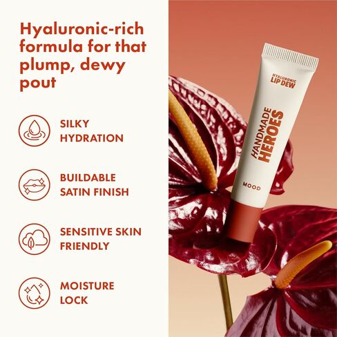 Handmade Heroes 100% Natural Vegan Tinted Lip Gloss with Hyaluronic Acid - Lightweight Moisturizing Soft Lipstick for Dry Lips - Mood (Dark Red) in Saudi Arabia
