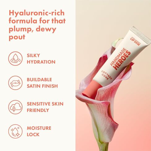Handmade Heroes 100% Natural Vegan Tinted Lip Gloss with Hyaluronic Acid - Lightweight Moisturizing Soft Lipstick for Dry Lips - Cottage Core (Pink) in Kuwait