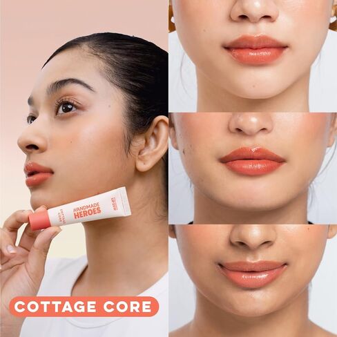 Handmade Heroes 100% Natural Vegan Tinted Lip Gloss with Hyaluronic Acid - Lightweight Moisturizing Soft Lipstick for Dry Lips - Cottage Core (Pink) in Kuwait