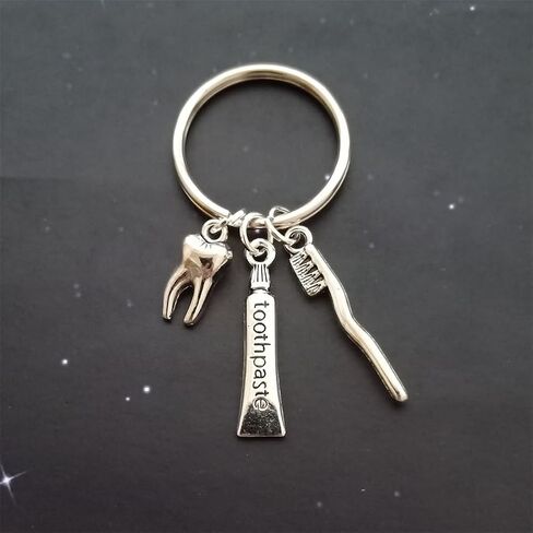 Tooth Charm Keychain Dentist Dental Hygienist Key Ring Accessories Toothpaste and Toothbrush Pendant Keychain in Kuwait