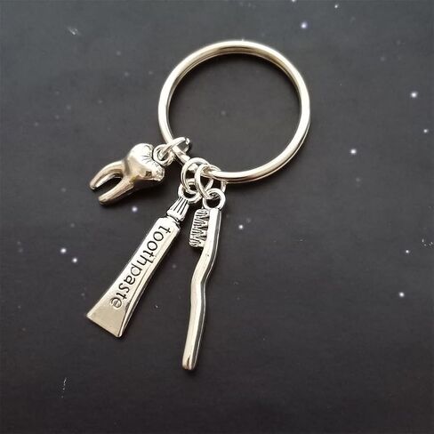 Tooth Charm Keychain Dentist Dental Hygienist Key Ring Accessories Toothpaste and Toothbrush Pendant Keychain in Kuwait
