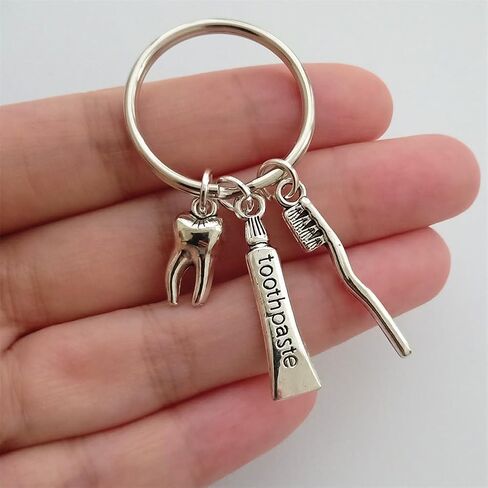 Tooth Charm Keychain Dentist Dental Hygienist Key Ring Accessories Toothpaste and Toothbrush Pendant Keychain in Kuwait