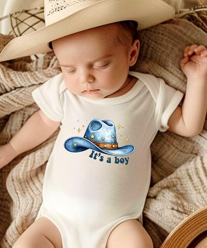 It's a Boy Cowboy Hat Bodysuit, Gender Reveal Western Baby Shower Bodysuit Country Newborn Outfit Infant Gift in Kuwait