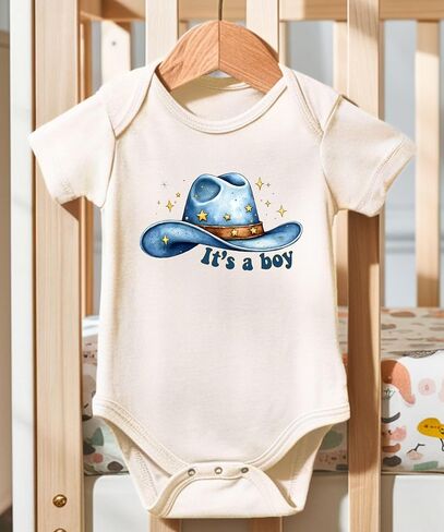 It's a Boy Cowboy Hat Bodysuit, Gender Reveal Western Baby Shower Bodysuit Country Newborn Outfit Infant Gift in Kuwait
