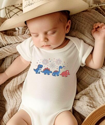 Patriotic Dinosaur Baby Bodysuit Fourth of July Infant Outfit USA Dino Bodysuit in Kuwait