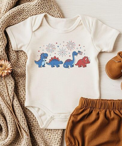 Patriotic Dinosaur Baby Bodysuit Fourth of July Infant Outfit USA Dino Bodysuit in Kuwait