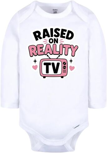 Raised on Reality TV Baby Bodysuit – Funny Bravo-Inspired Baby Bodysuit – Reality TV Fans – Pink Retro TV Infant Outfit in Kuwait