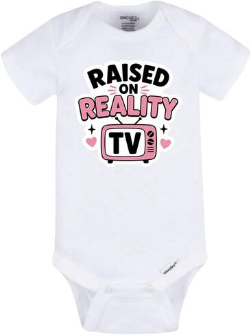 Raised on Reality TV Baby Bodysuit – Funny Bravo-Inspired Baby Bodysuit – Reality TV Fans – Pink Retro TV Infant Outfit in Kuwait